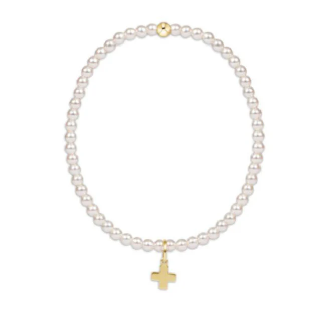 Classic Pearl 3mm Bead Bracelet - Signature Cross - Image 2