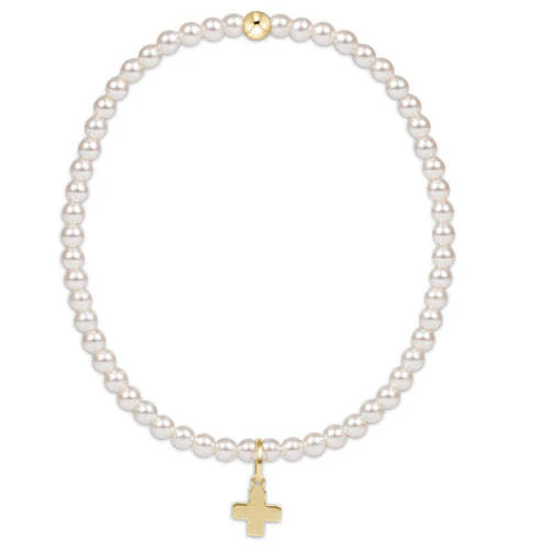 Classic Pearl 3mm Bead Bracelet - Signature Cross Gold Disc