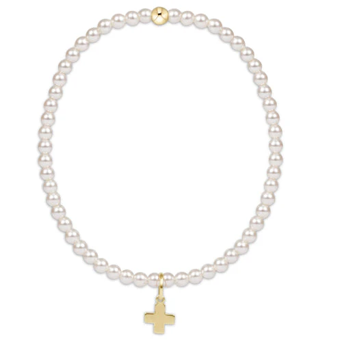 Classic Pearl 3mm Bead Bracelet - Signature Cross Gold Disc - Image 2