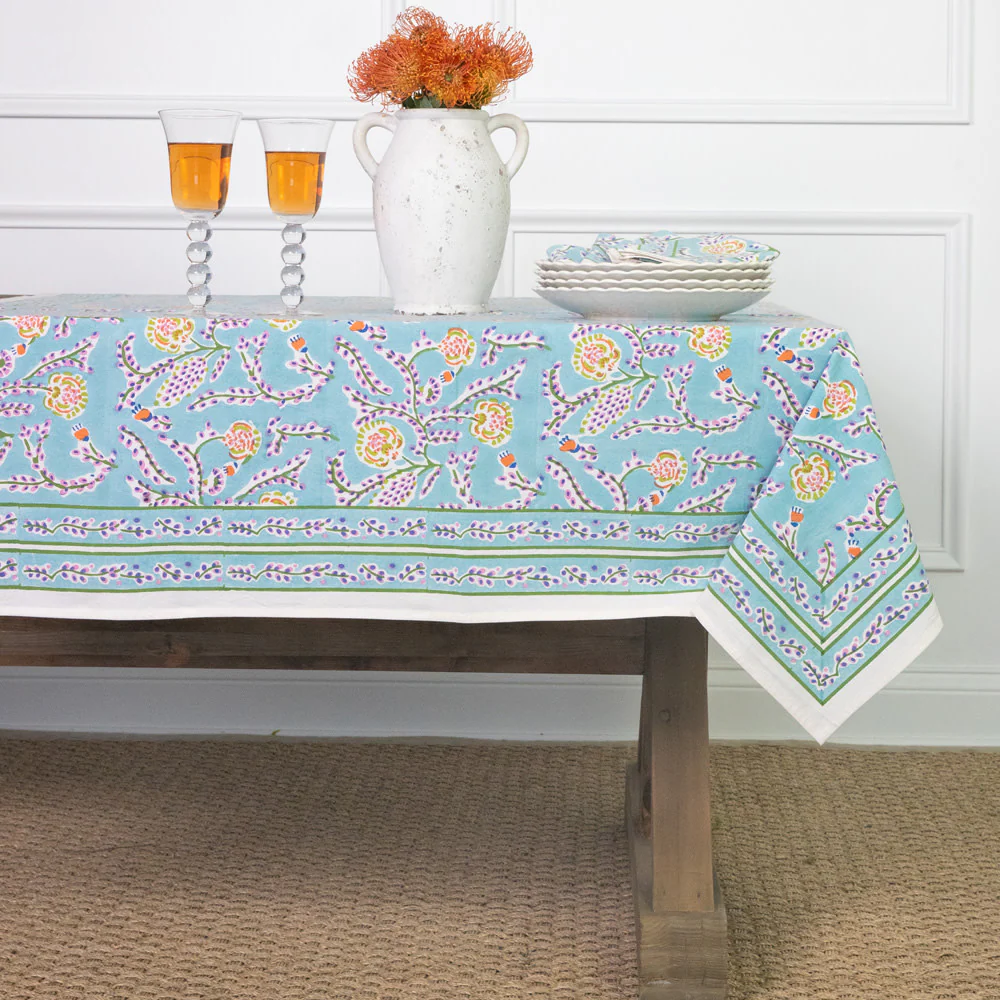 Climbing Dahlia Sky Blue Tablecloth