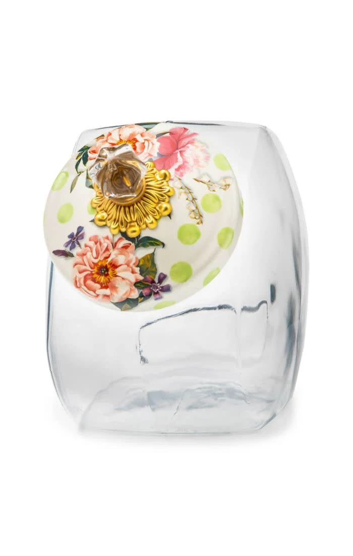 Cookie Jar With Wildflowers Enamel Lid - Green