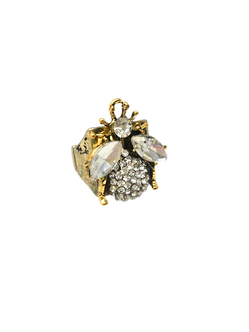 Pave and Rhinestone Bee Ring - Image 3