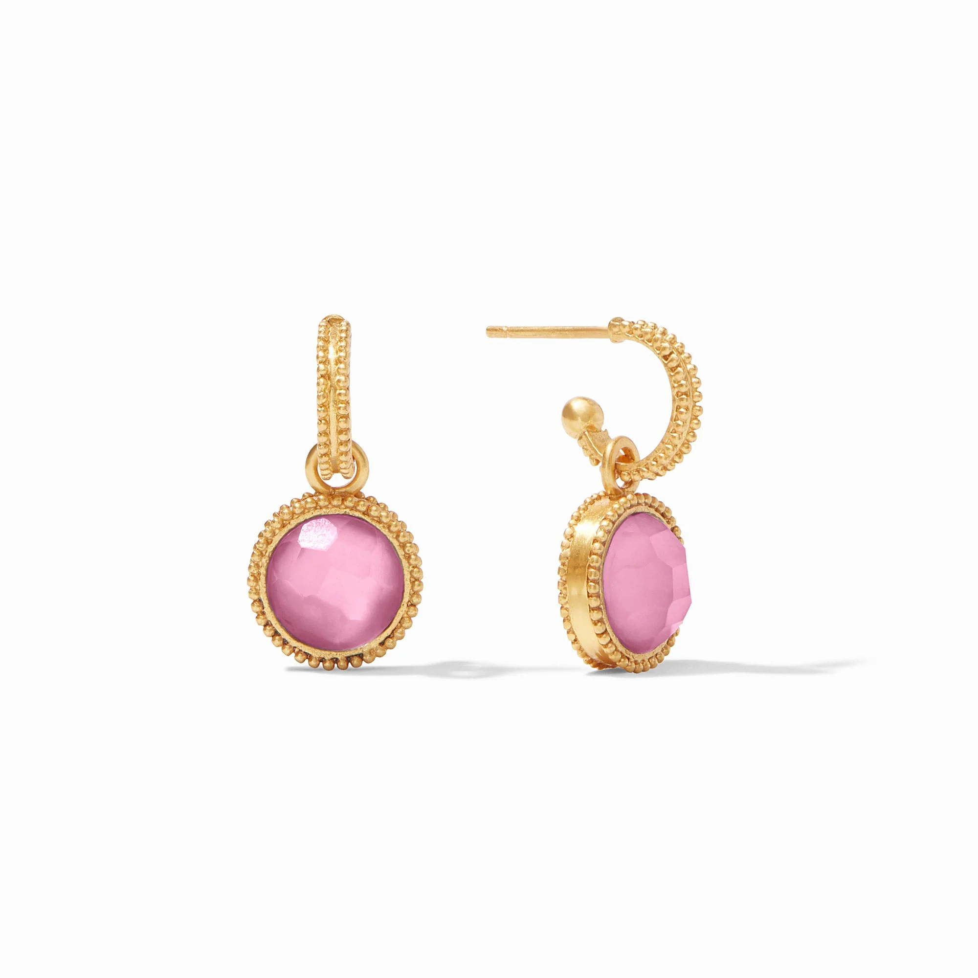 Fleur-de-Lis Hoop & Charm Earring Iridescent Tourmaline Pink - Image 3