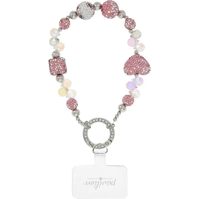 Pink Crystal Wristlet Beaded Hands-Free Silver Wrist Strap - Image 4