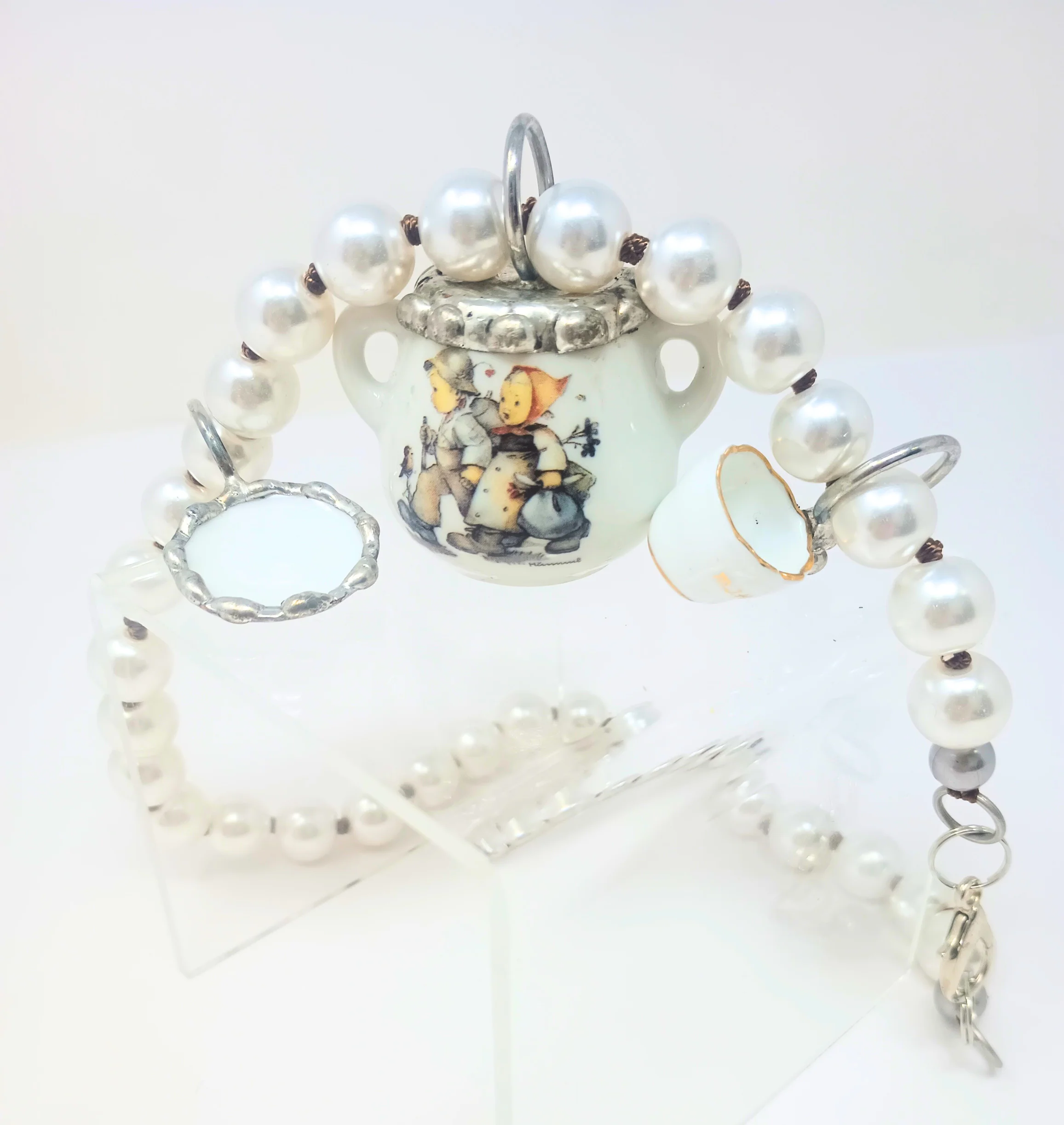 Porcelain Teapot Charms Necklace with M.I. Hummel Artwork - Image 2