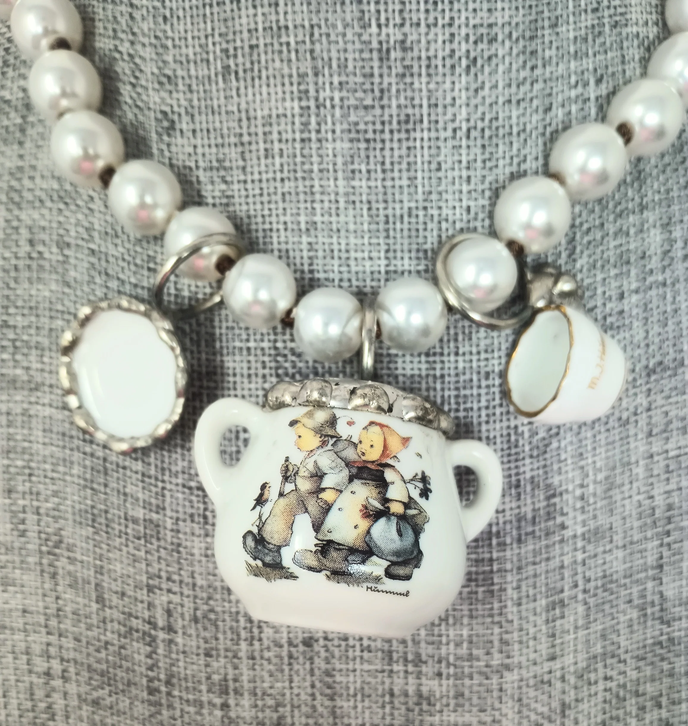 Porcelain Teapot Charms Necklace with M.I. Hummel Artwork - Image 4