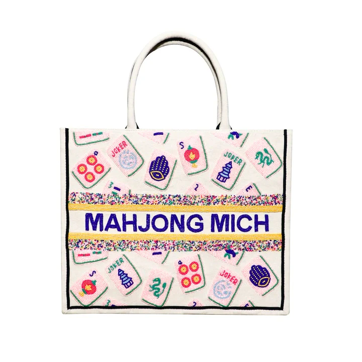 Mahjong Beaded Tote Pink - Image 3