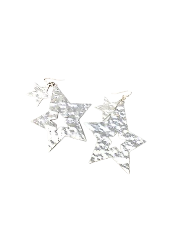 Silver Metal Double Star Dangle Earrings - Image 2