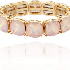 Pink Opalescent Stretch Tennis Bracelet in Goldtone
