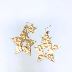 Gold Metal Double Star Dangle Earrings