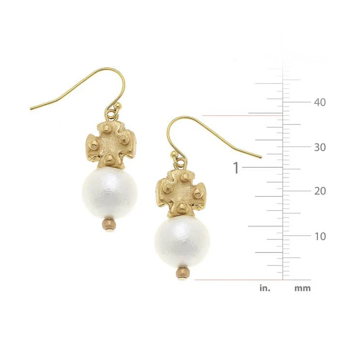 Cotton Pearl and Mini Gold Cross Earrings - Image 2