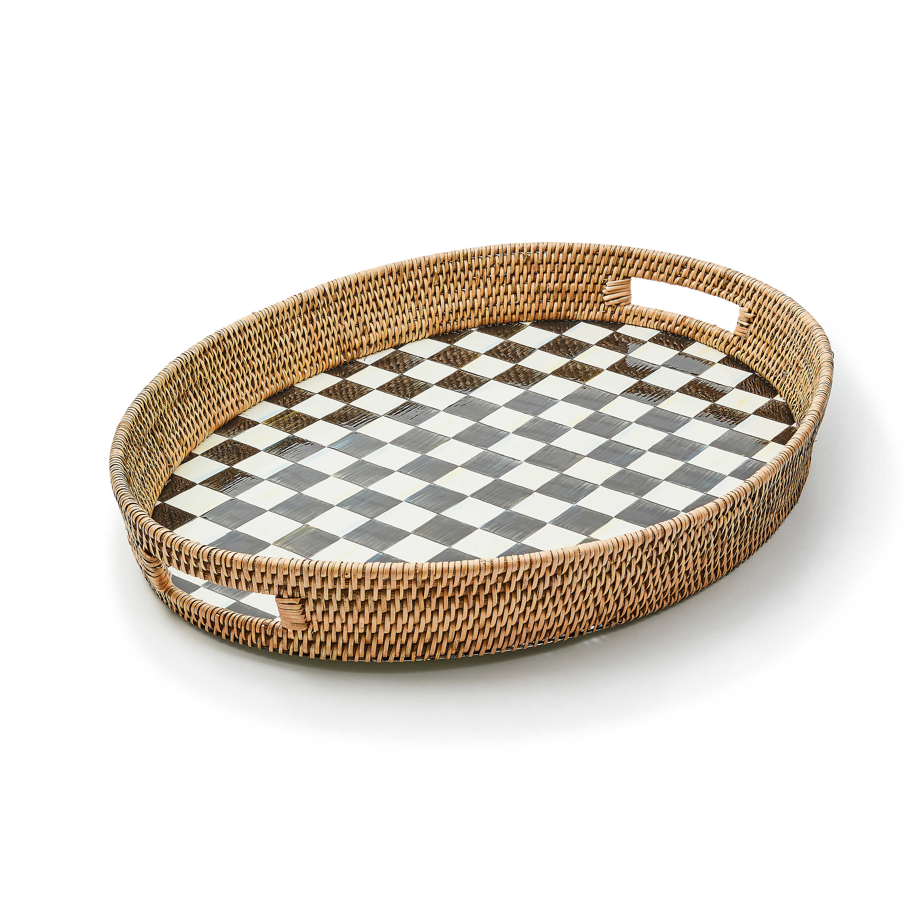 Courtly Check Rattan & Enamel Party Tray - Image 3