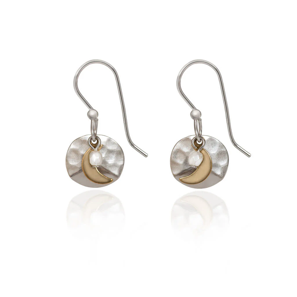 Crescent on Hammered Round Earrings