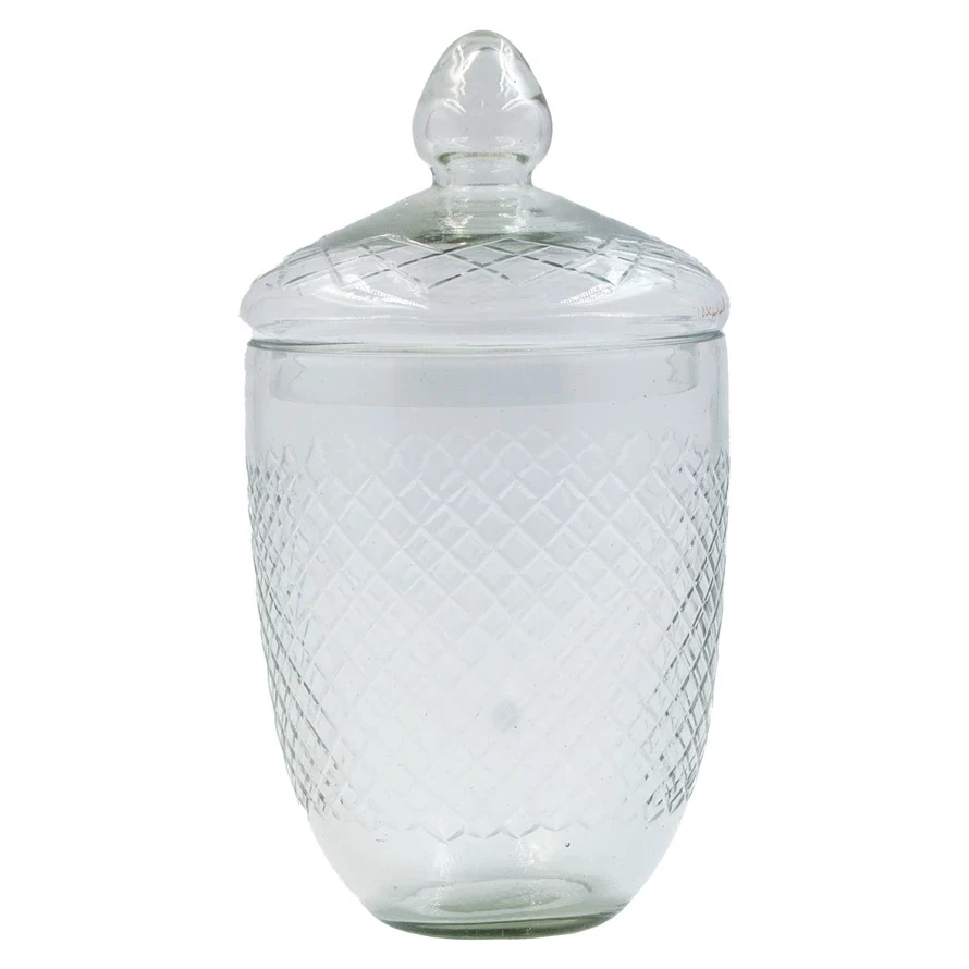 Cut Hand-Blown Glass Jar With Lid