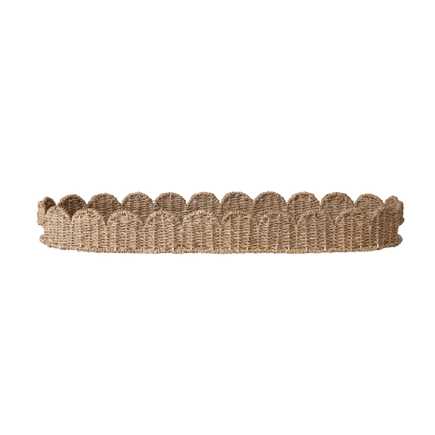 Decorative Hand-Woven Bankuan Scalloped Tray with Handles - Natural