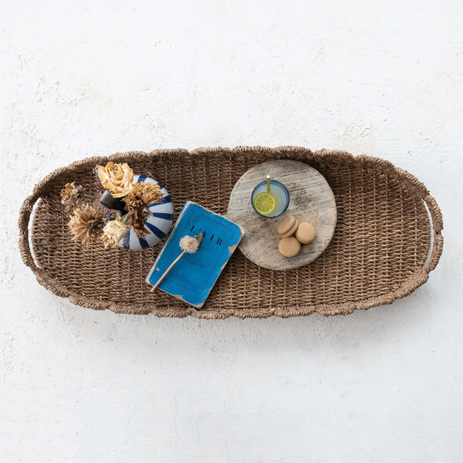 Decorative Hand-Woven Bankuan Scalloped Tray with Handles - Natural - Image 2