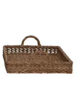 Decorative Hand-Woven Water hyacinth & Rattan Tray with Handles - Image 2