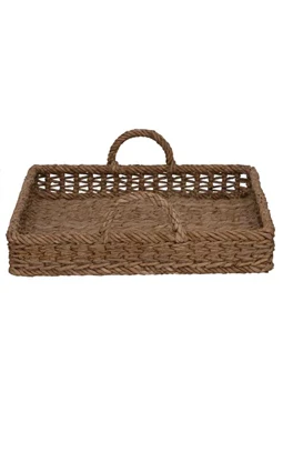 Decorative Hand-Woven Water hyacinth & Rattan Tray with Handles - Image 3