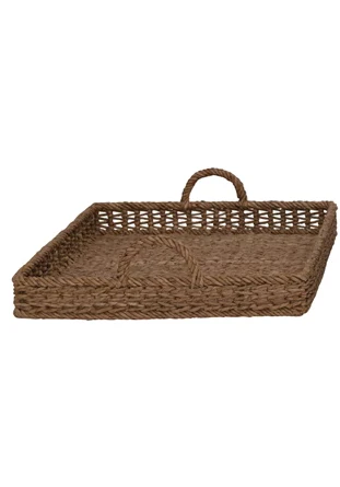 Decorative Hand-Woven Water hyacinth & Rattan Tray with Handles - Image 4