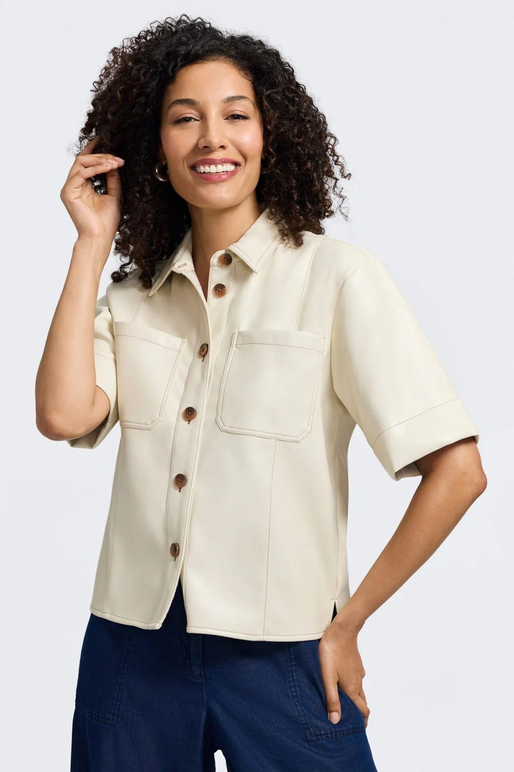 Demi Vegan Leather Elbow Sleeve Shirt Jacket - Image 4
