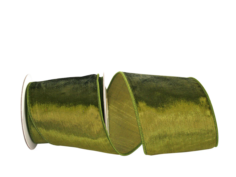 Designer Plush Velvet Elite Wired Edge Ribbon - Olive