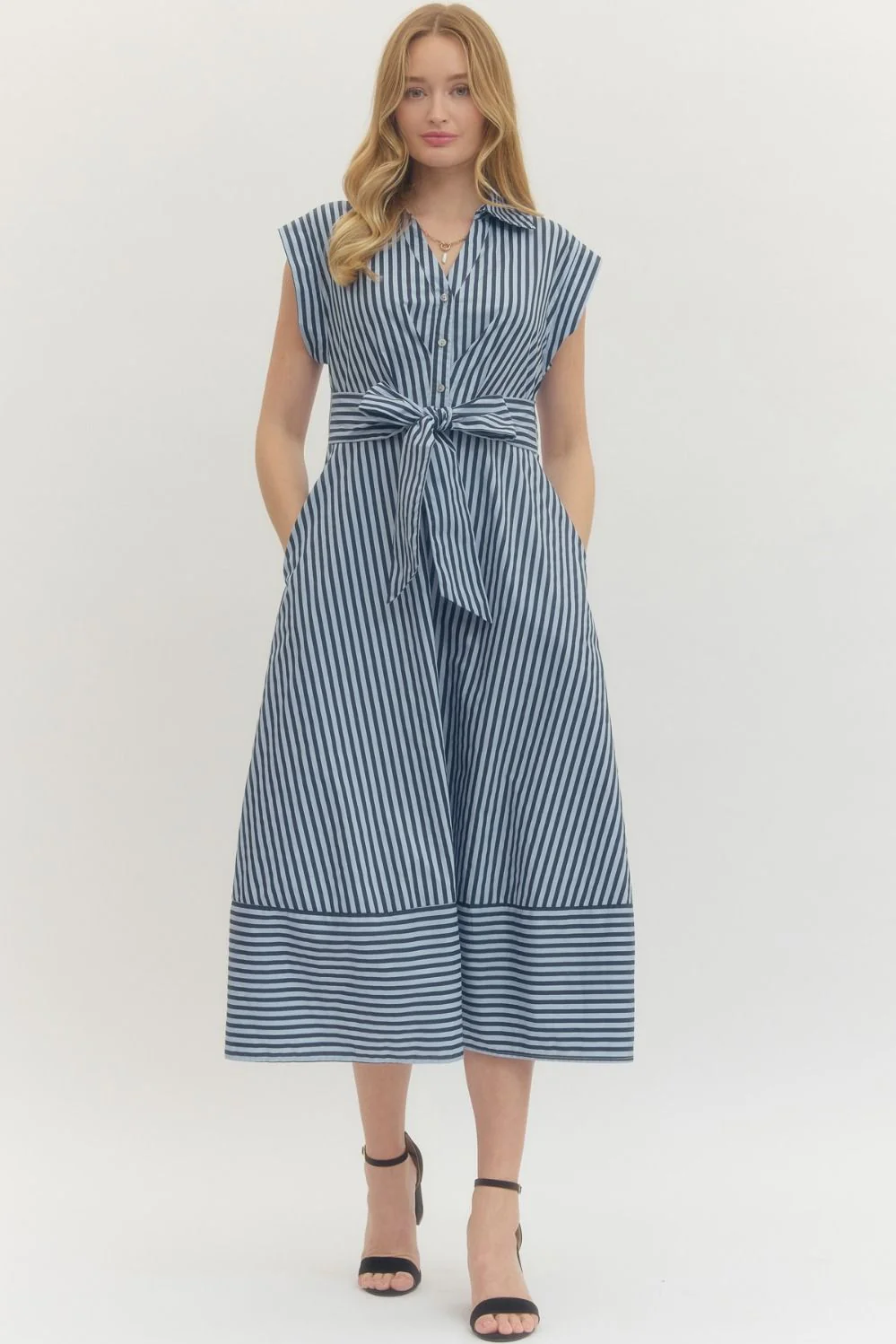Donna Striped Cap Sleeve Midi Dress - Image 4