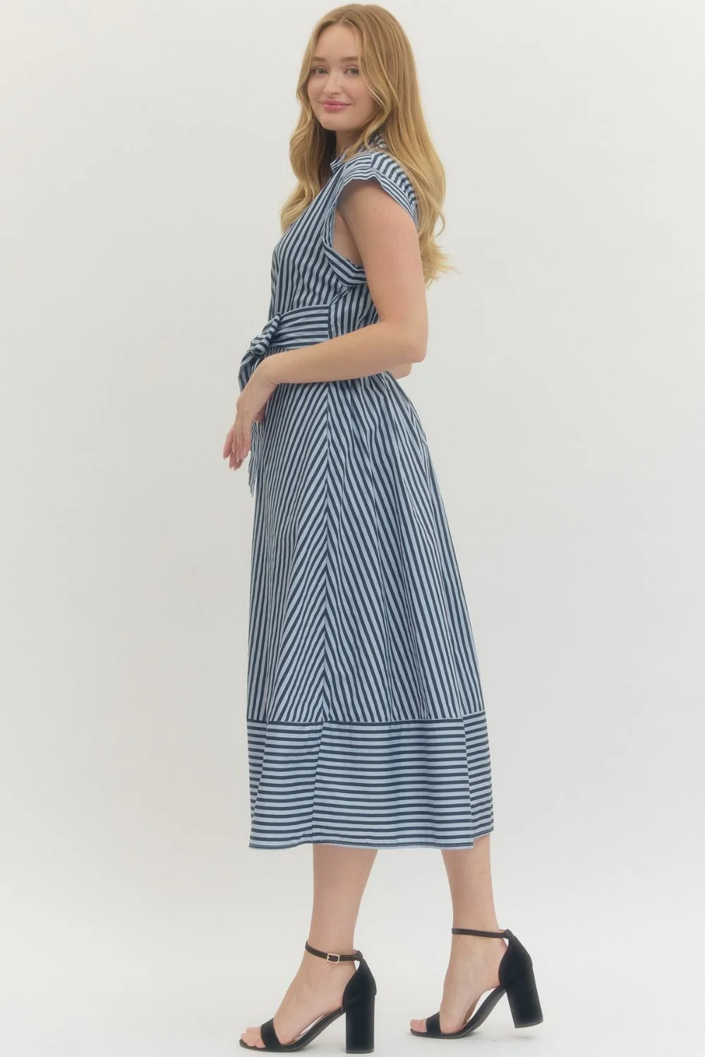 Donna Striped Cap Sleeve Midi Dress - Image 5