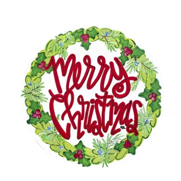 Door Hanger - Circle with Merry Christmas and a Wreath - Image 2