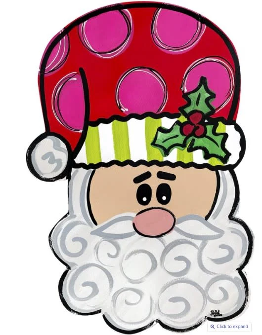 Door Hanger  - Santa with a Green Polka Dot Background