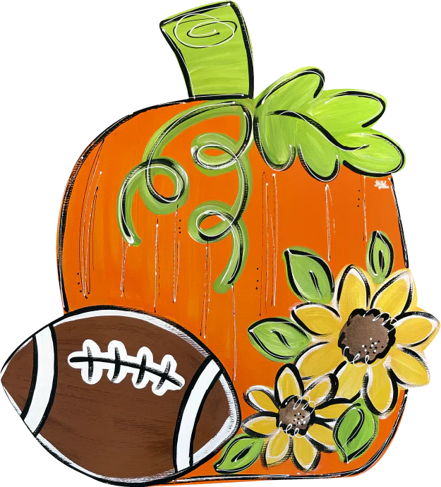 Door Hanger - Wood Pumpkin With Football And Sunflowers - Image 2
