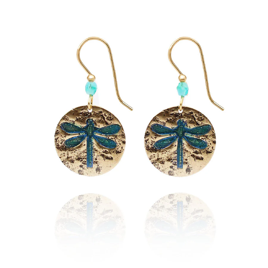 Dragonfly in Textured Disc Earrings - Image 2