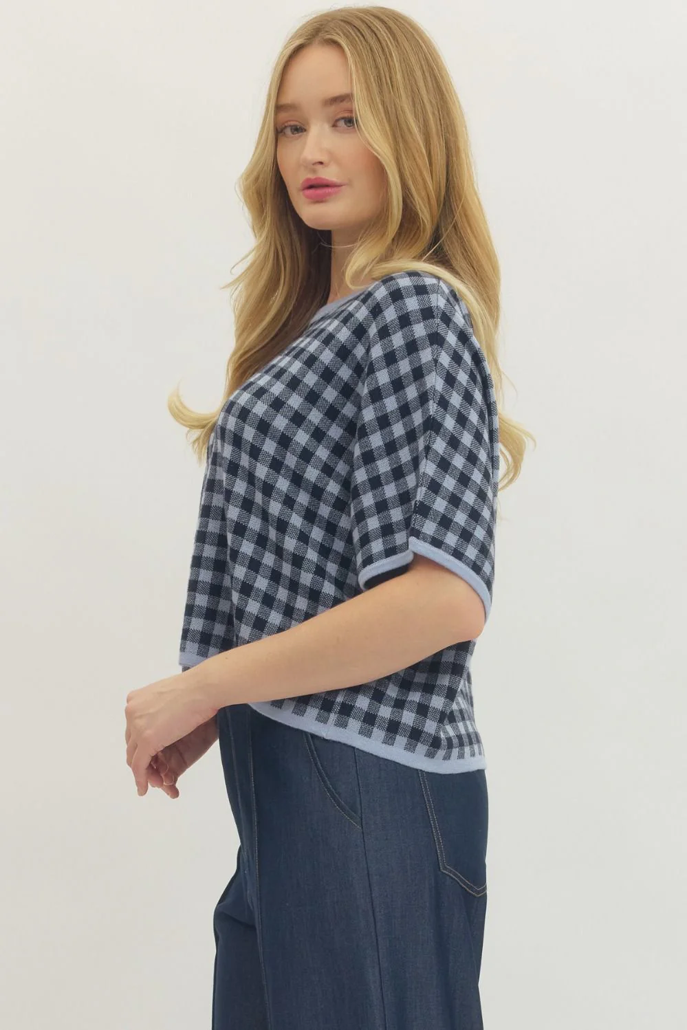 Eleanor Gingham Short Sleeve Cropped Top - Image 2