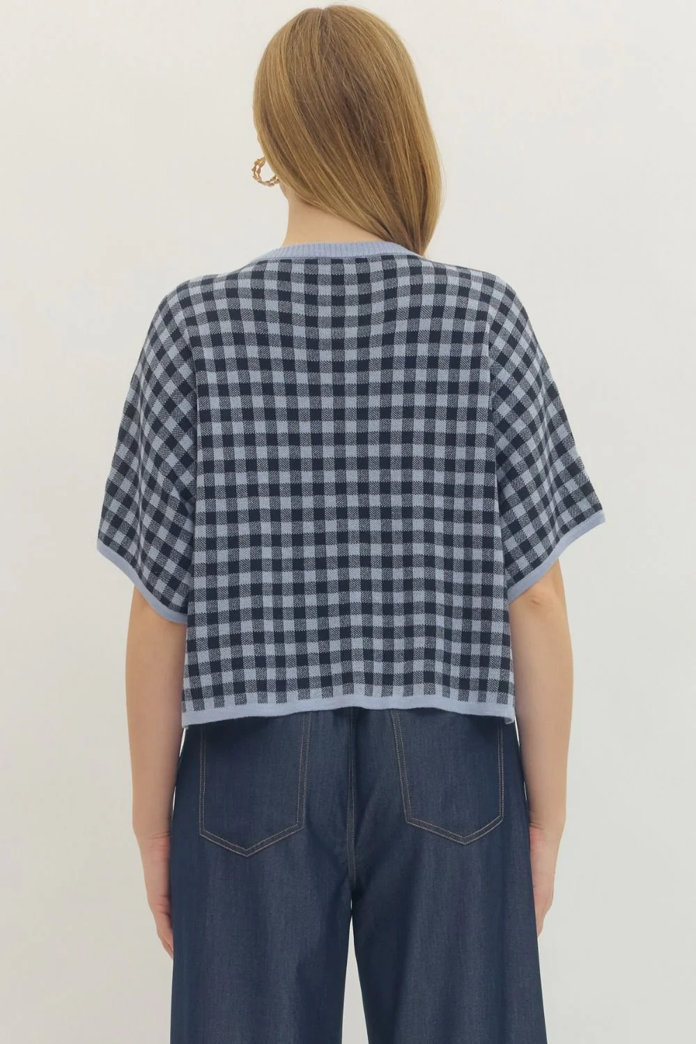 Eleanor Gingham Short Sleeve Cropped Top - Image 3