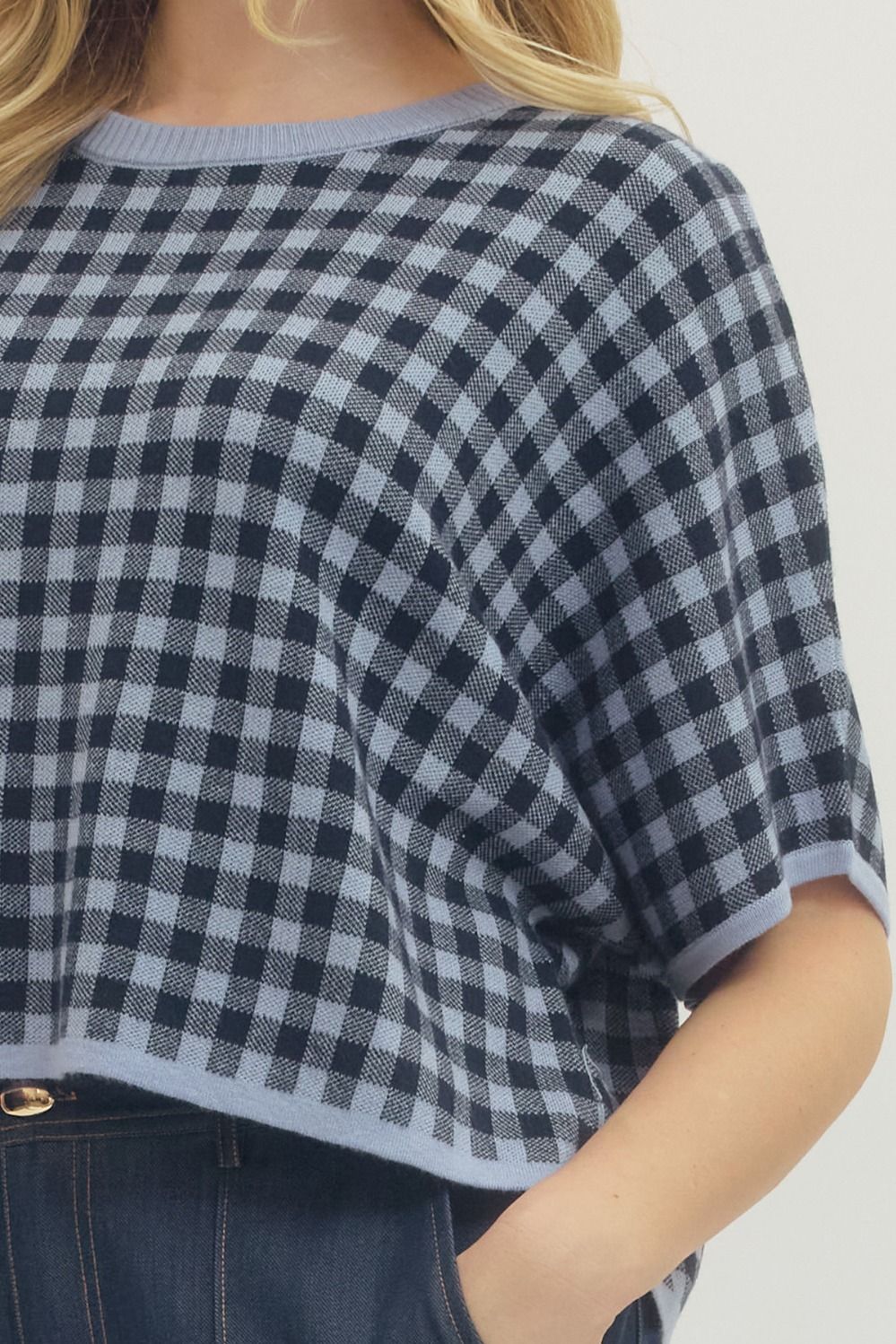 Eleanor Gingham Short Sleeve Cropped Top - Image 4