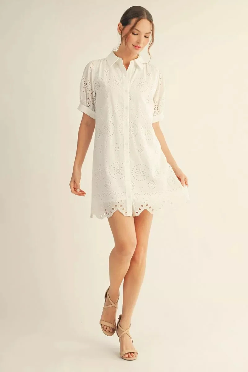 Eleanor Short Sleeves Button Down Eyelet Dress - Image 5
