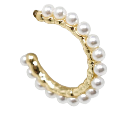 Elegant White Fashion Pearl Gold Tone Hoop Earrings - Image 3