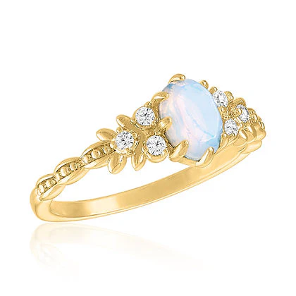 Elegant White Opal Gold Layers Ring - Image 5