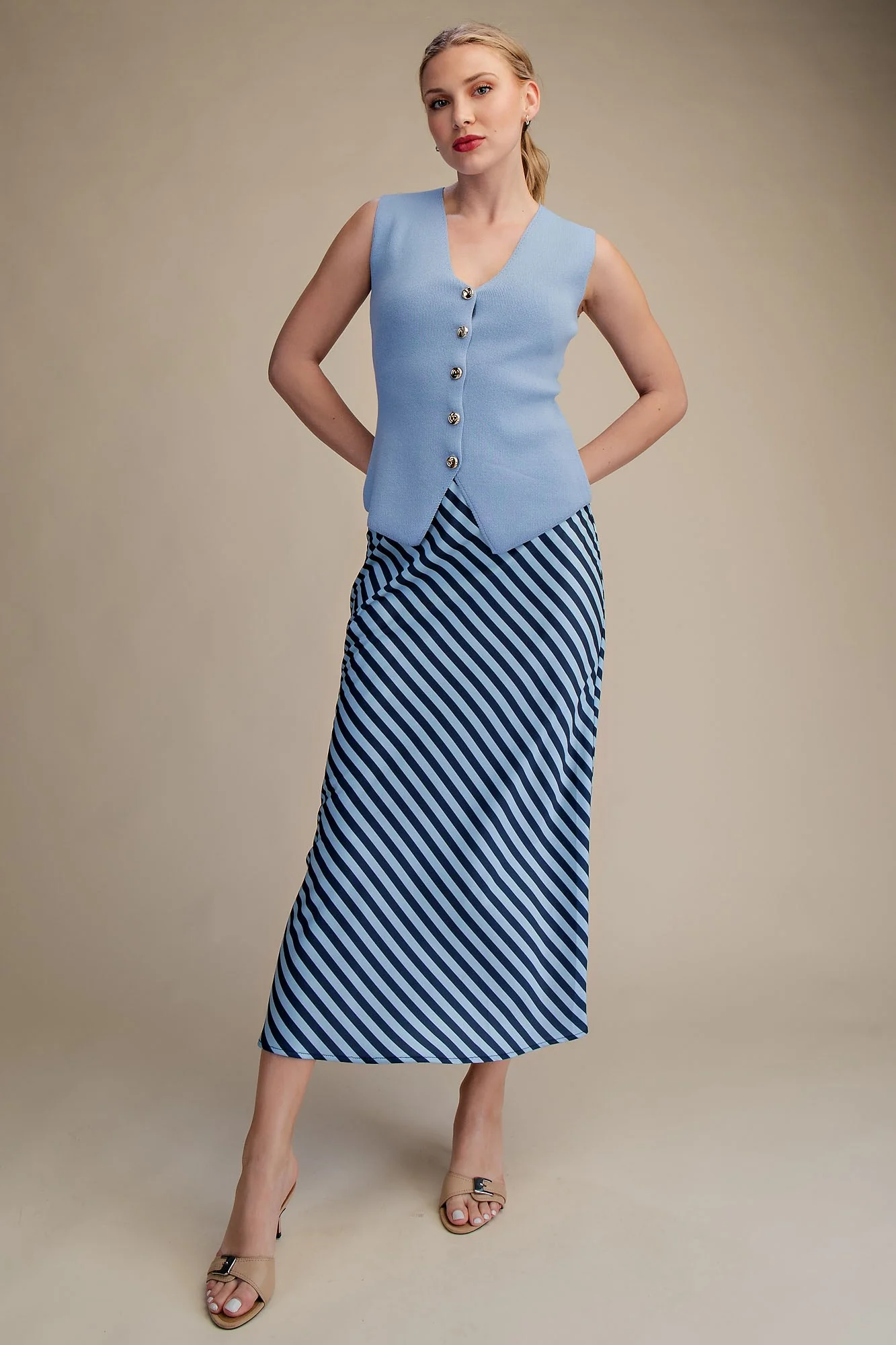Ella Waist Elastic Band Midi Skirt - Image 4