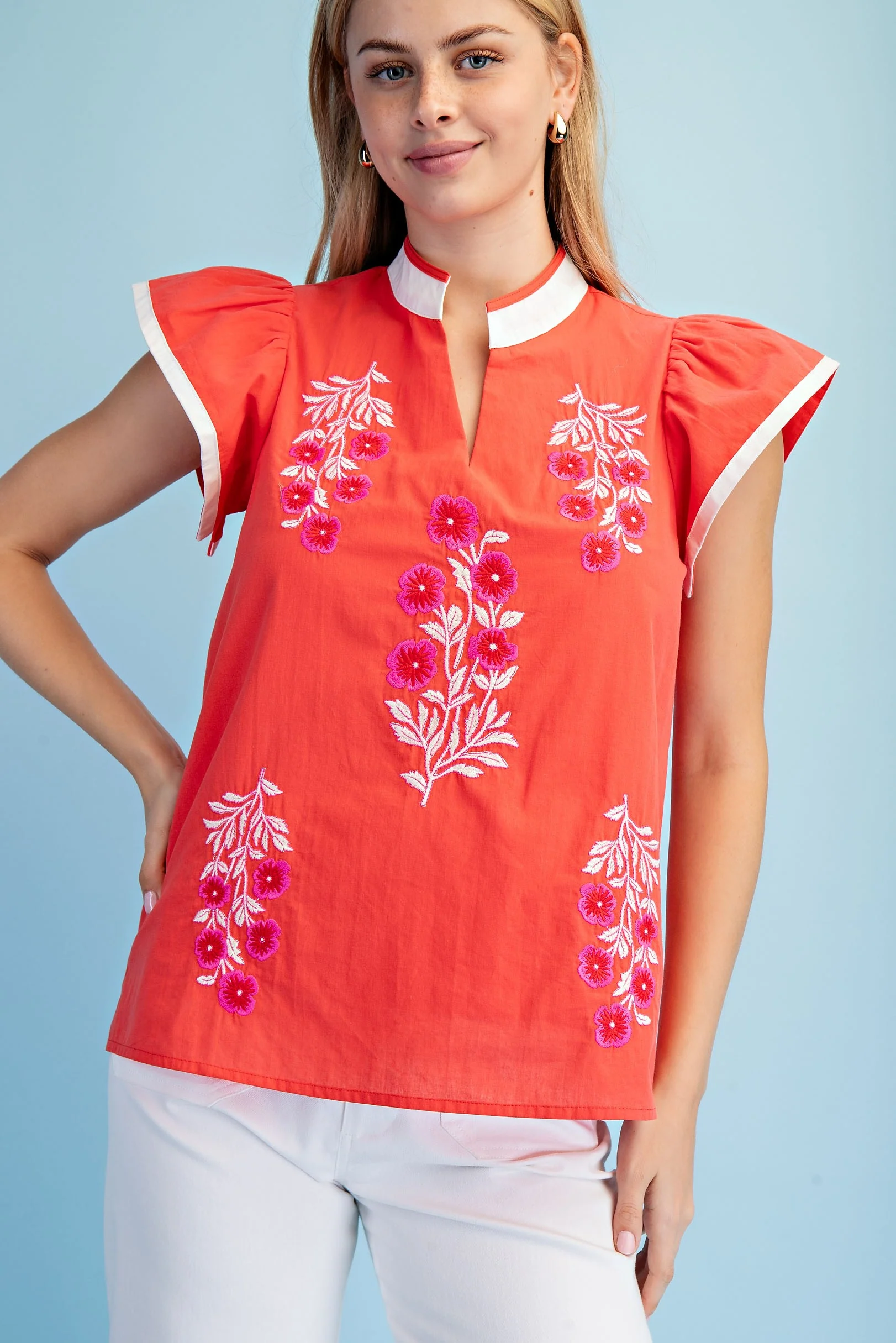 Ellie Floral Embroidered V-neck Top - Image 2