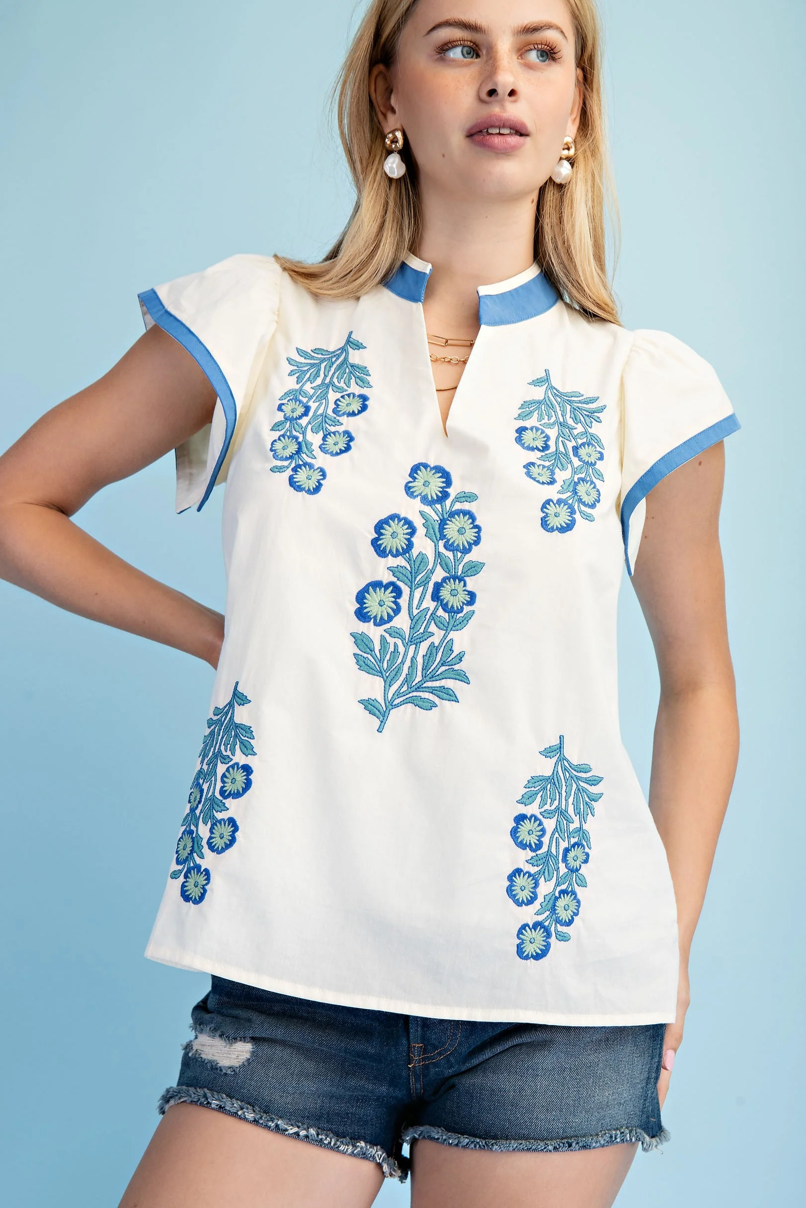 Ellie Floral Embroidered V-neck Top - Image 7