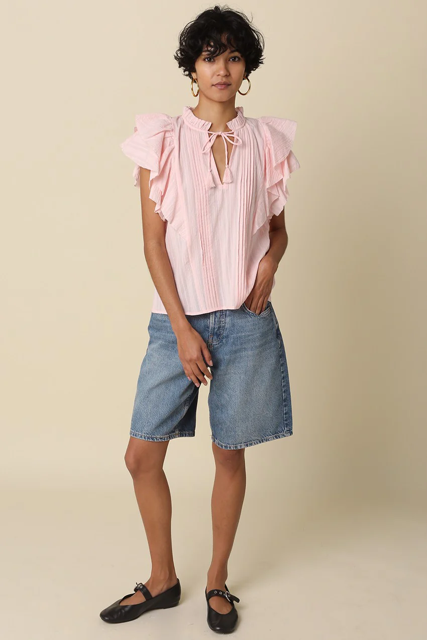 Elodie Ruffle-trim Tie Blouse - Image 4