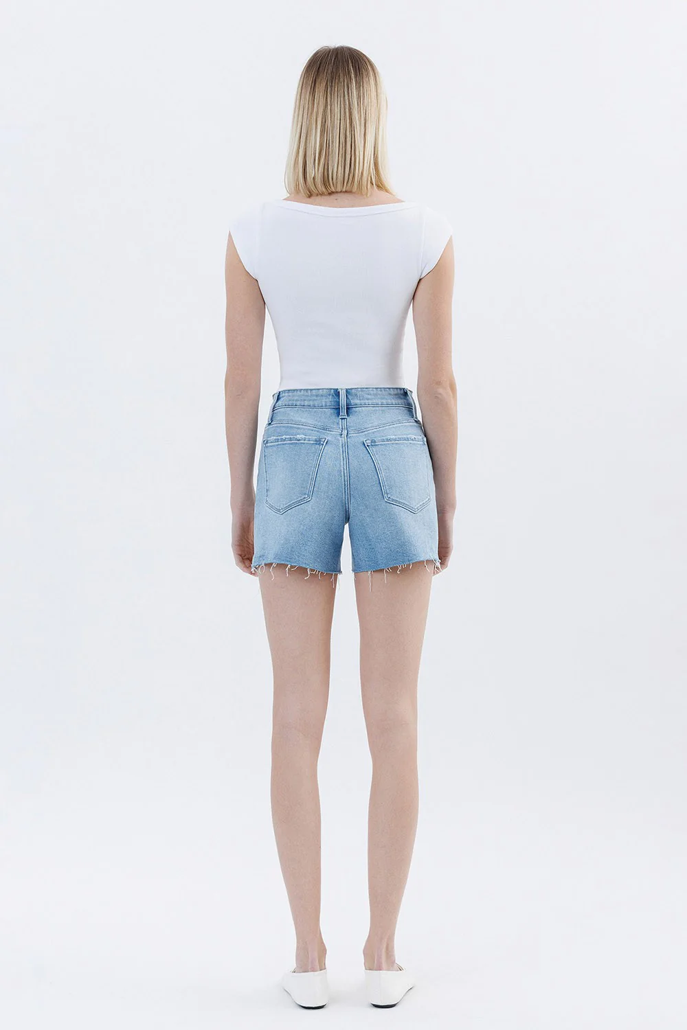 Rebecca High Rise Raw Hem Denim Shorts - Image 3