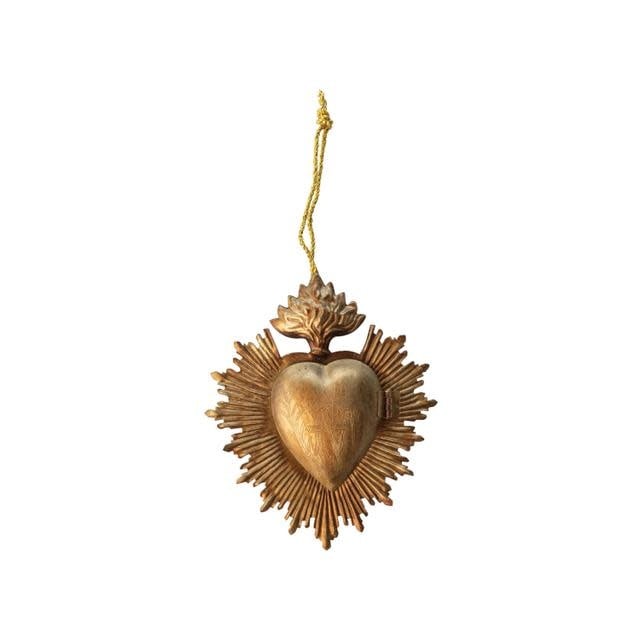 Embossed Metal Sacred Heart Locket Ornament