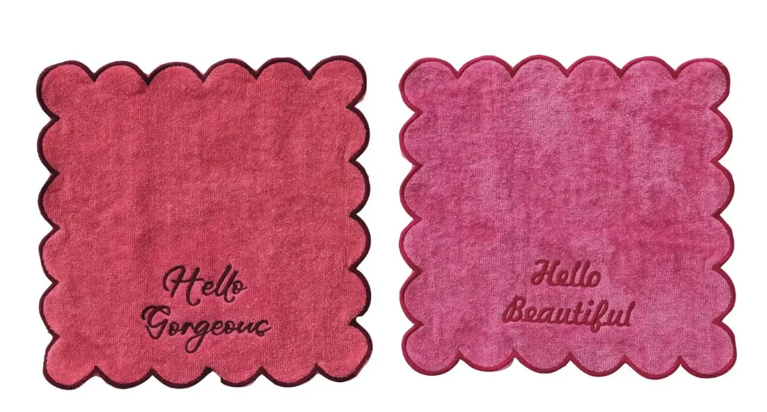 Embroidered Saying & Scalloped Edge - Hello Gorgeous / Hello Beautiful - Image 2