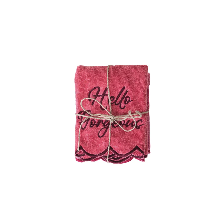 Embroidered Saying & Scalloped Edge - Hello Gorgeous / Hello Beautiful - Image 3