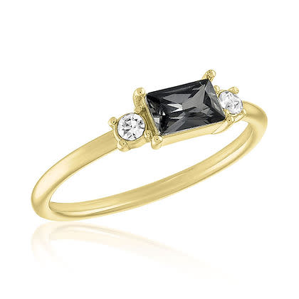 Emerald Cut Black Diamond Gold Layers Ring - Image 3