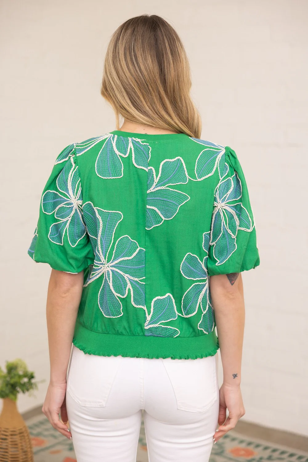 Emily Contrast Band Detailed Floral Embroidery Top - Image 4