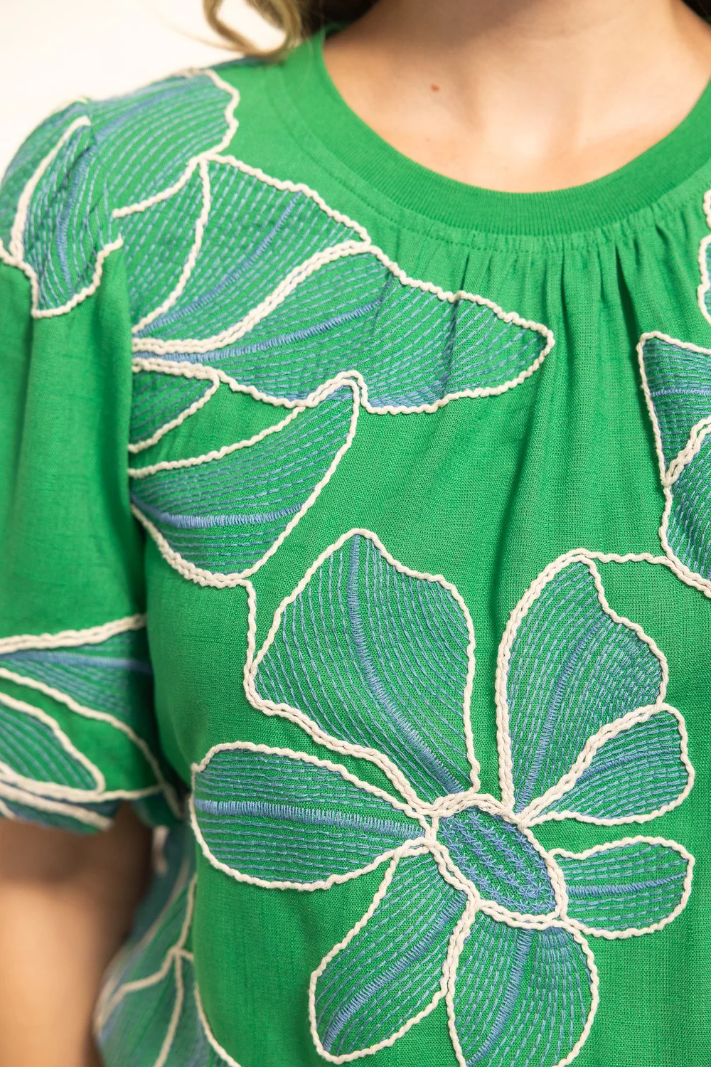 Emily Contrast Band Detailed Floral Embroidery Top - Image 5