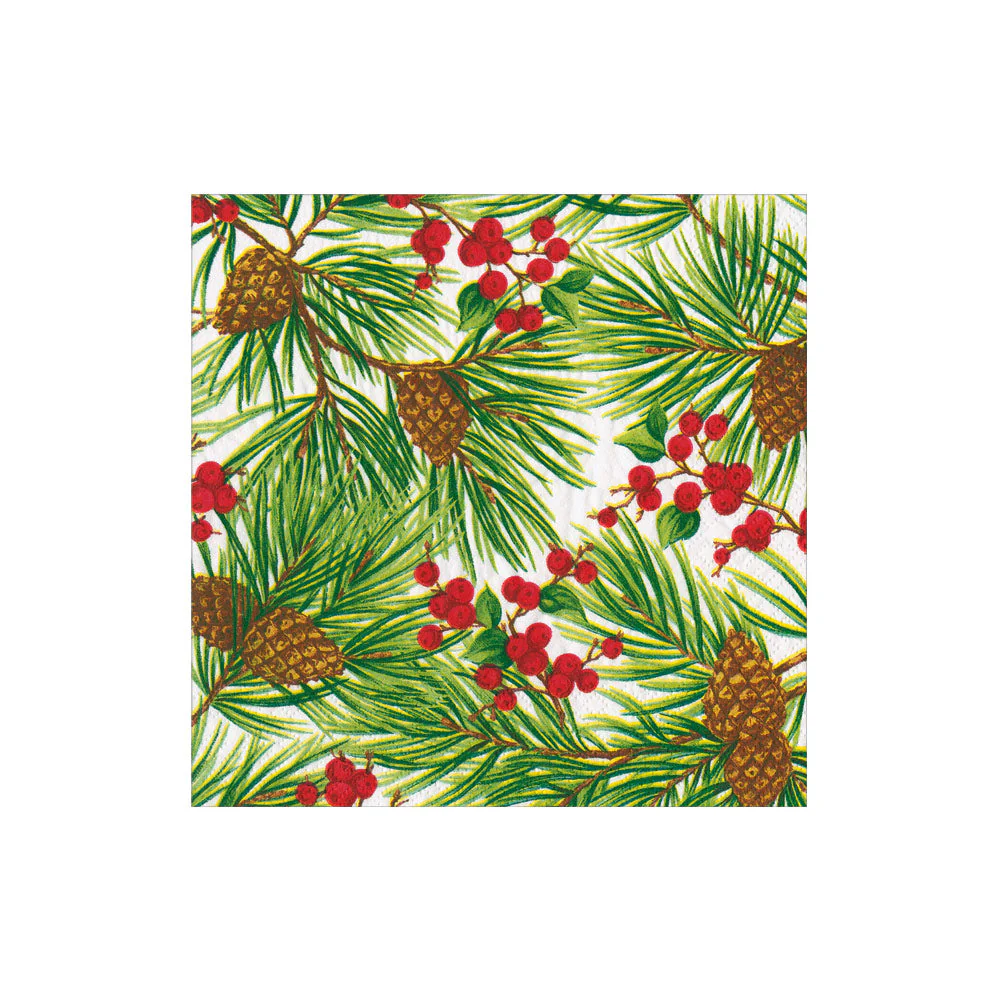 Evergreen and Berries White Cocktail Napkins - Image 2