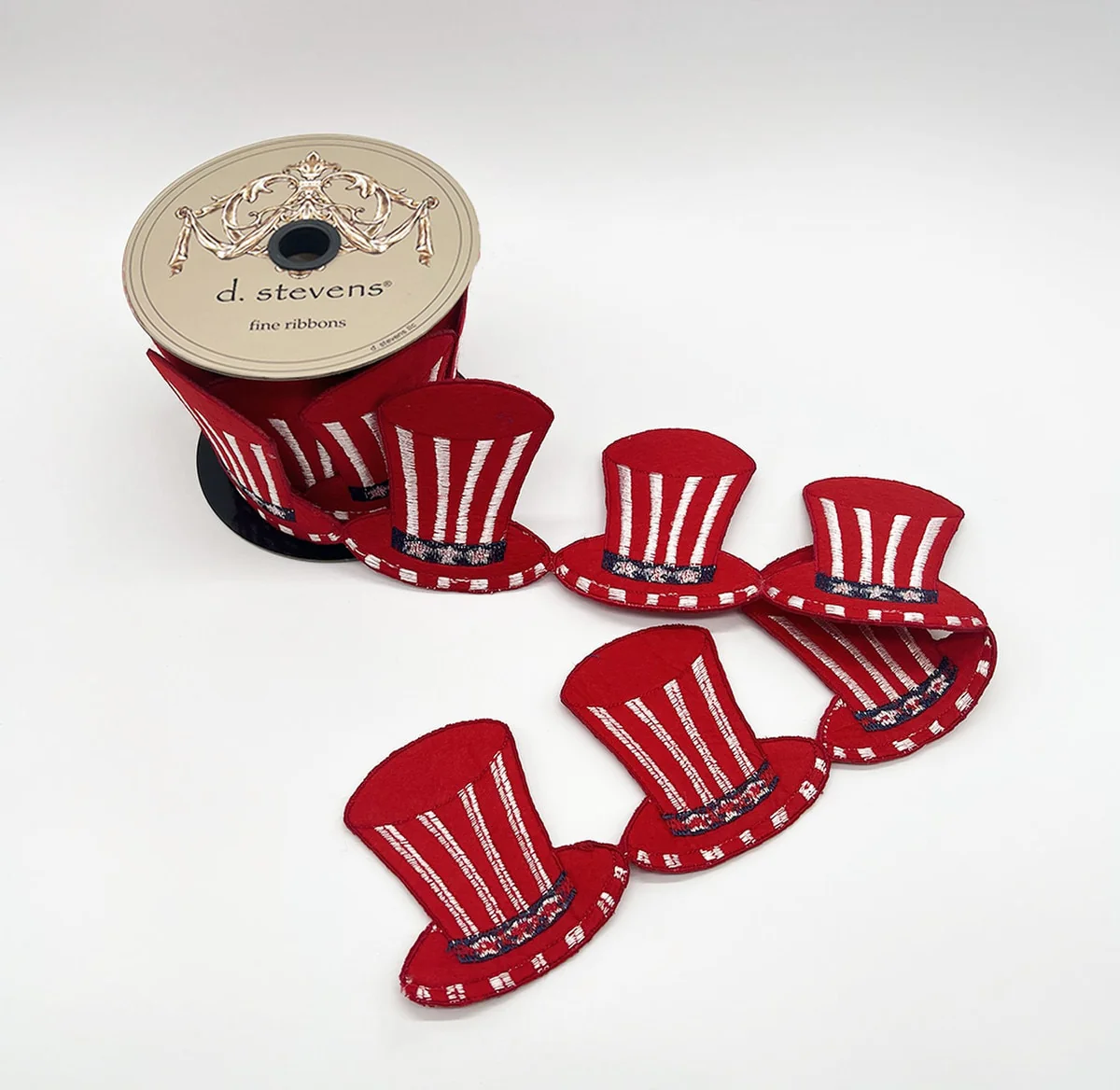 Felt Embroidery Americana Top Hat Garland, Red White Blue Ribbon